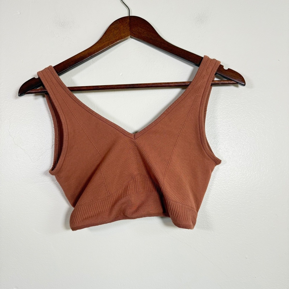 Gymshark Elevate Seamless Ribbed V-Neck Wrap Crop Top Size Small Rust Orange